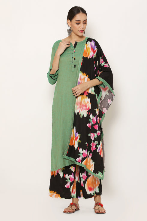 Women Kurta and Palazzo Set Rayon – Green