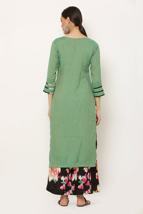 Women Kurta and Palazzo Set Rayon – Green