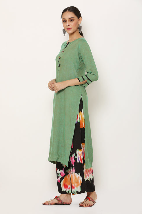 Women Kurta and Palazzo Set Rayon – Green