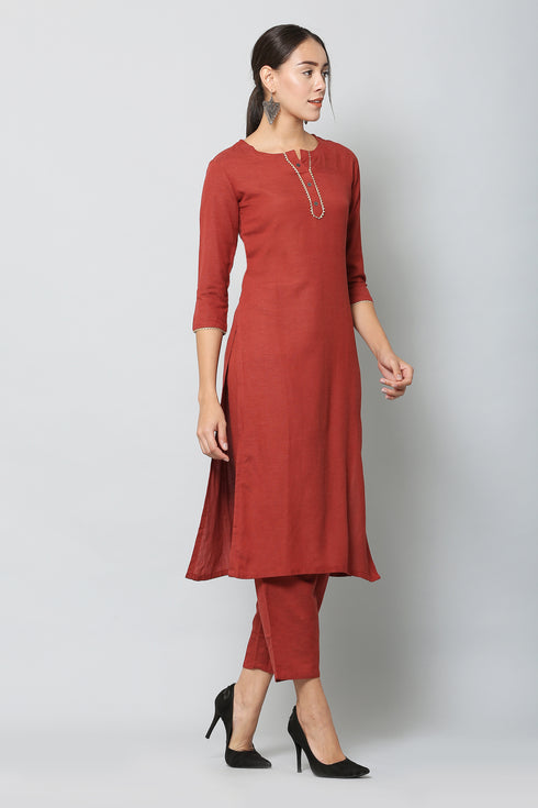 Women Kurta and Dupatta Set Rayon (Maroon)