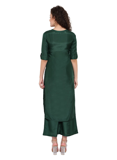 Women Kurta and Dupatta Set Muslin- Green