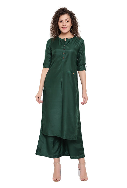 Women Kurta and Dupatta Set Muslin- Green