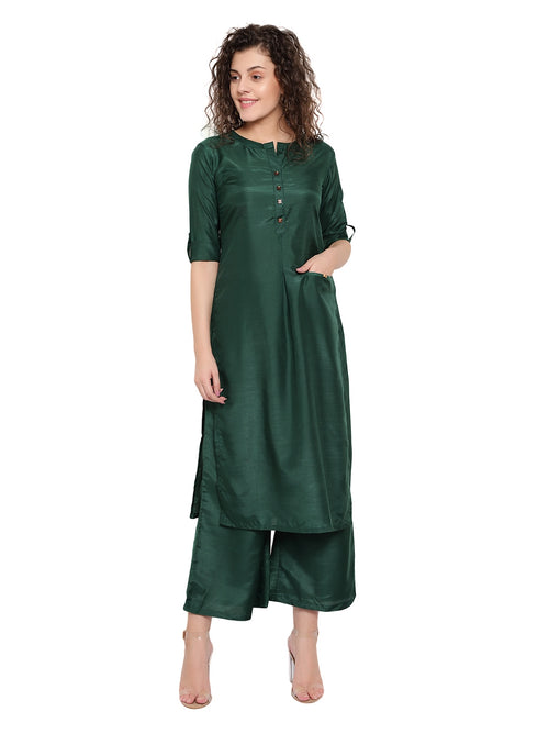Women Kurta and Dupatta Set Muslin- Green