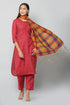 Women Kurta and Dupatta Set Cotton Blend - Maroon