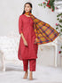 Women Kurta and Dupatta Set Cotton Blend - Maroon