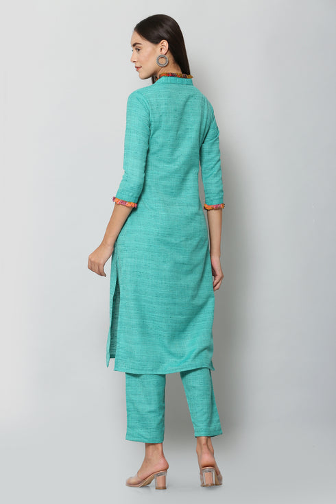 Women Kurta and Dupatta Set Cotton Blend (Blue)