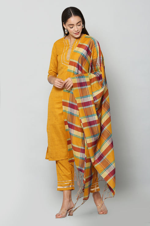 Women Kurta and Dupatta Set Cotton Blend (Mustard)