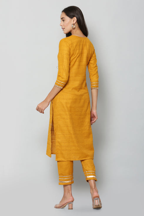 Women Kurta and Dupatta Set Cotton Blend (Mustard)