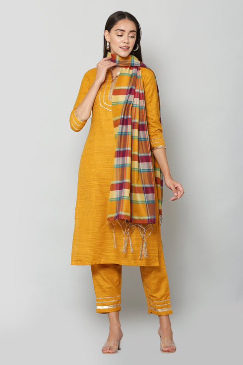 Women Kurta and Dupatta Set Cotton Blend (Mustard)