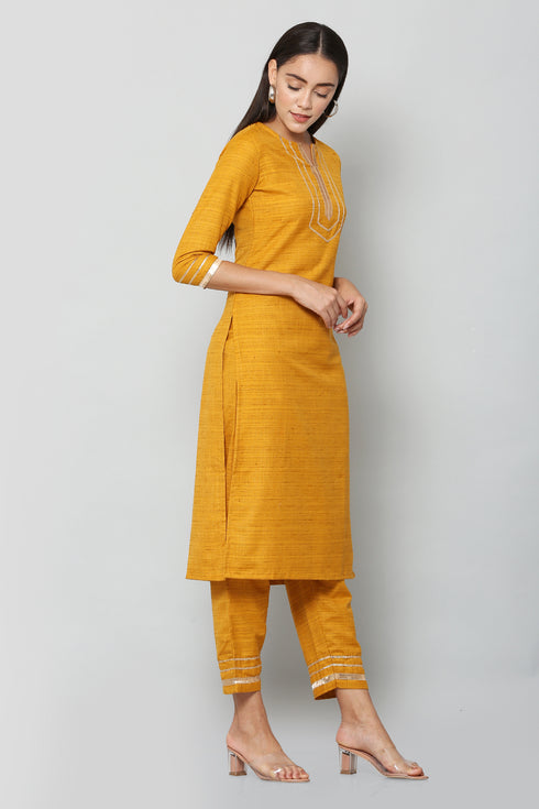 Women Kurta and Dupatta Set Cotton Blend (Mustard)