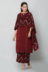 Women Kurta and Dupatta Set Cotton Blend (Maroon)