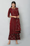 Women Kurta and Dupatta Set Cotton Blend (Maroon)