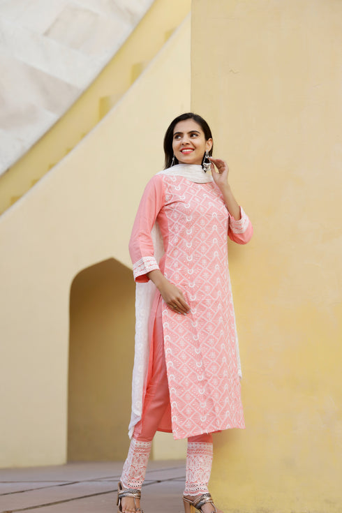 Lakhnavi Pink Embroidery Pink Suit Set