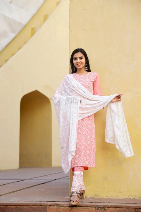 Lakhnavi Pink Embroidery Pink Suit Set