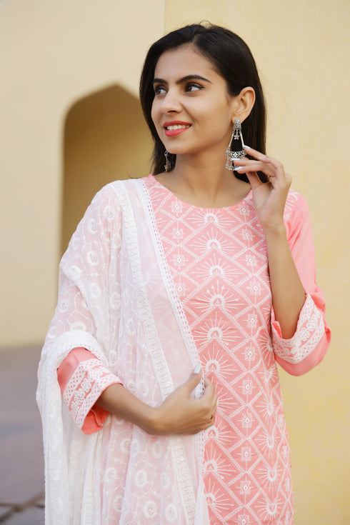 Lakhnavi Pink Embroidery Pink Suit Set