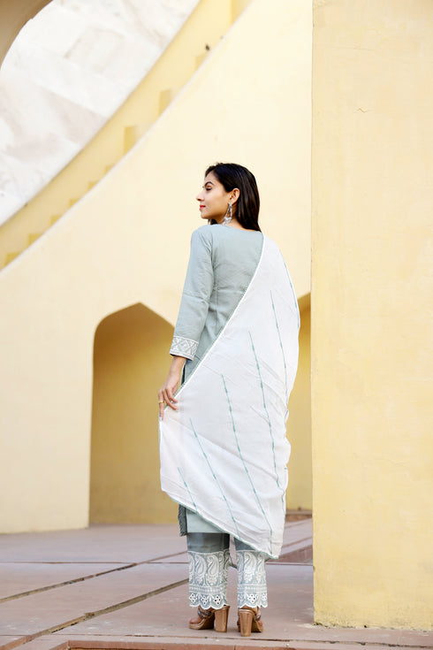 Lakhnavi Cotton Flex Embroidery grey Suit Set