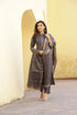 Solid Grey Straight Kurta Pant And Dupatta Set