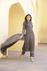 Solid Grey Straight Kurta Pant And Dupatta Set