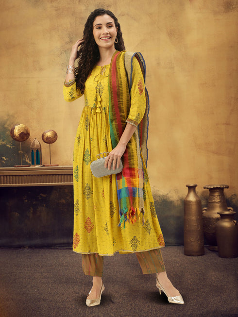 Printed Kurta pant with Handloom Dupatta