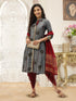Muslin Printed Straight Maroon Kurta Set with dupatta