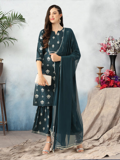 Peacock Rayon Printed Straight Kurta Suit Set