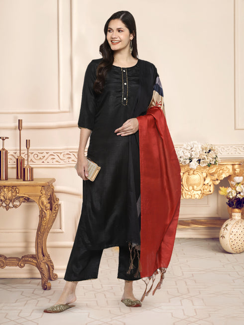 Women Black Gotta Patti Kurta with Palazzos & With Dupatta