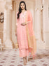 Women Pink Straight Chanderi Silk Kurta with Palazzos & Dupatta