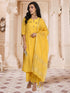 Women Yellow Straight Chanderi Silk Kurta with Palazzos & Dupatta