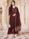 Women Maroon Straight Chanderi Silk Kurta with Palazzos & Dupatta