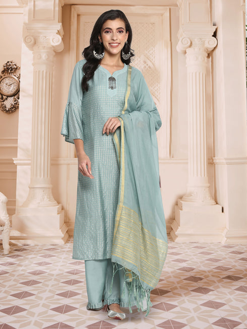 Grey Straight Dola Silk Kurta Suit Set
