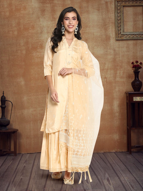 Printed Fown Silk Straight Kurta Suit Set