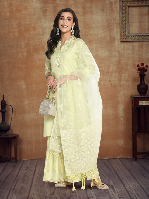 Printed Parrot Silk Straight Kurta Suit Set