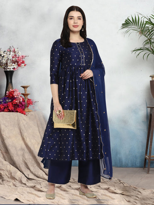 Women Straight Soft Taffeta Butti Kurta Suit Set