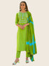 Green Cotton Embroidered Straight Kurta Suit Set